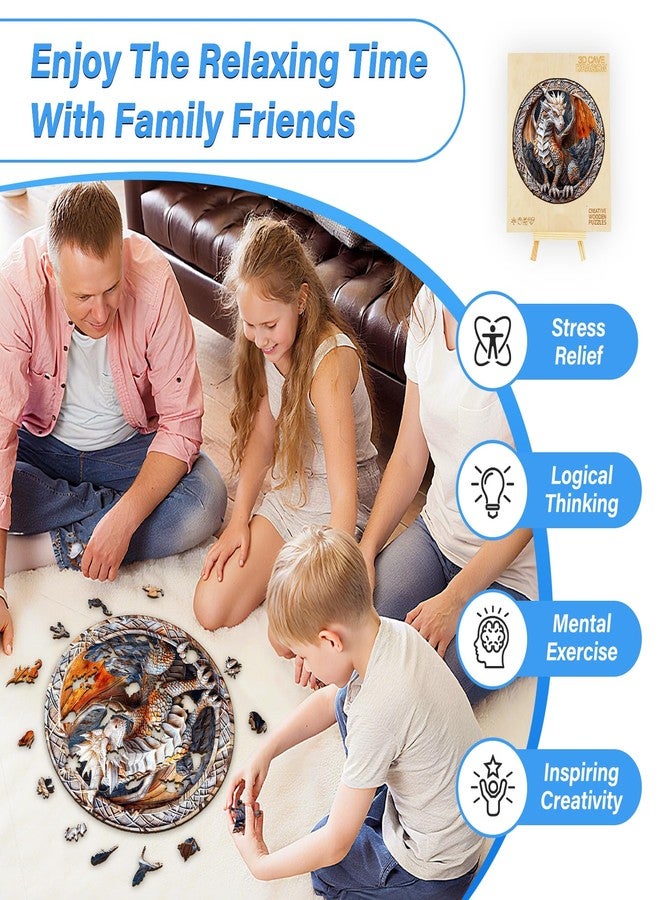 WOODBESTS Wooden Puzzles for Adults (300 Piece, L, 13.4"x13.4") Guardian Dragon Wood Puzzles Adult, Wooden Jigsaw Puzzles Unique Shape, Birthday Gifts for Adults Family Game - Image 3